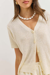 Cardigan Mujer Corte Corto Cuello en V Manga Corta con Botones y Punto Texturizado