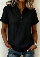 Blusa de Mujer de Manga Corta con Cuello Mao y Escote en V