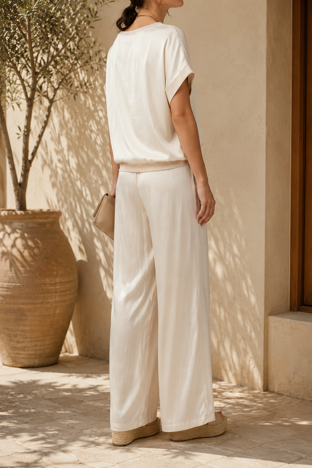 Conjunto de Mujer Top Holgado y Pantalón de Pernera Ancha con Cordón