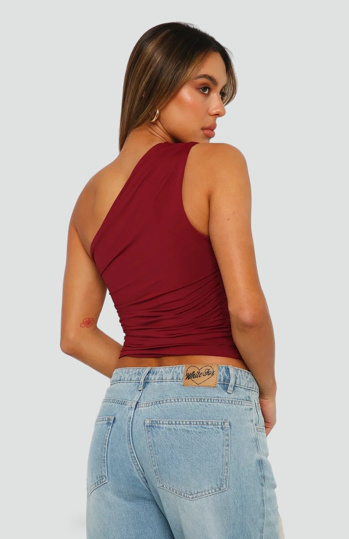 Top Mujer Asimétrico de Un Solo Hombro con Fruncidos