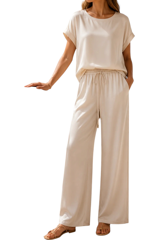 Conjunto de Mujer Top Holgado y Pantalón de Pernera Ancha con Cordón