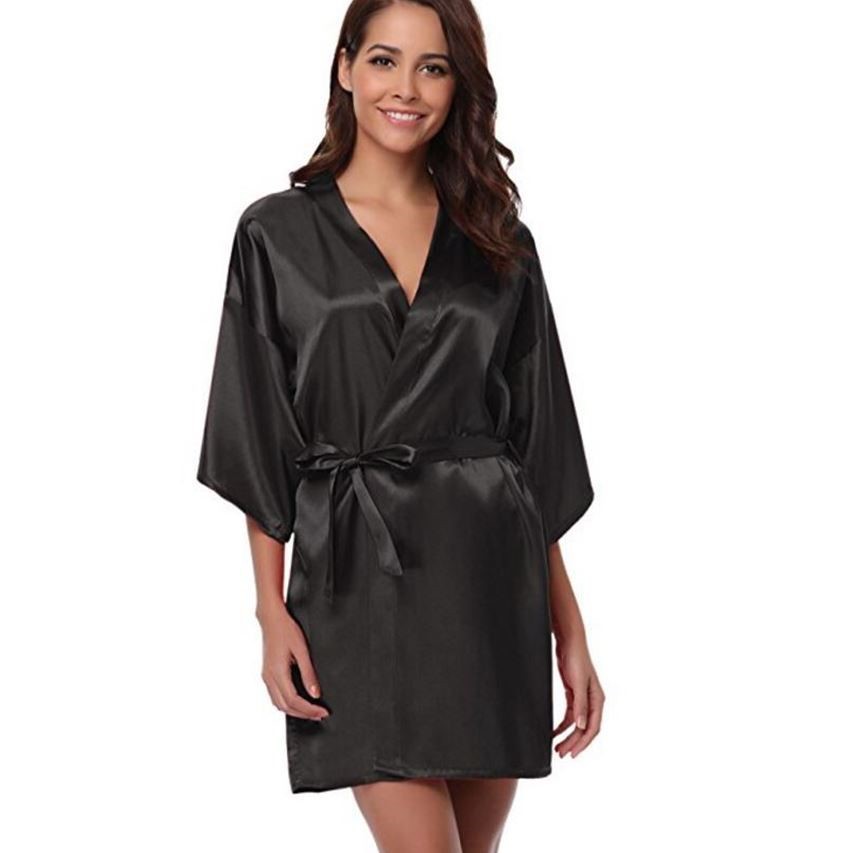Bata Kimono con Efecto Satinado y Cierre de Lazo Ajustable