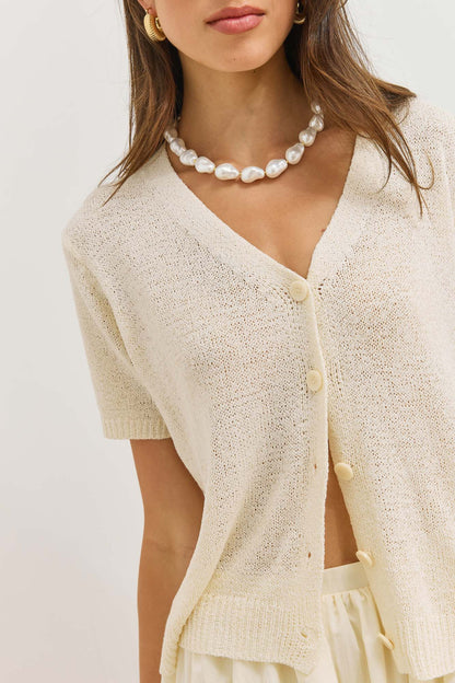 Cardigan Mujer Corte Corto Cuello en V Manga Corta con Botones y Punto Texturizado