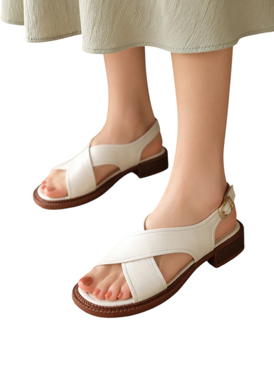 Sandalias Slingback de Mujer con Tiras Cruzadas y Hebilla