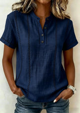Blusa de Mujer de Manga Corta con Cuello Mao y Escote en V