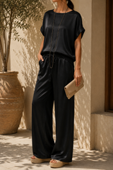 Conjunto de Mujer Top Holgado y Pantalón de Pernera Ancha con Cordón