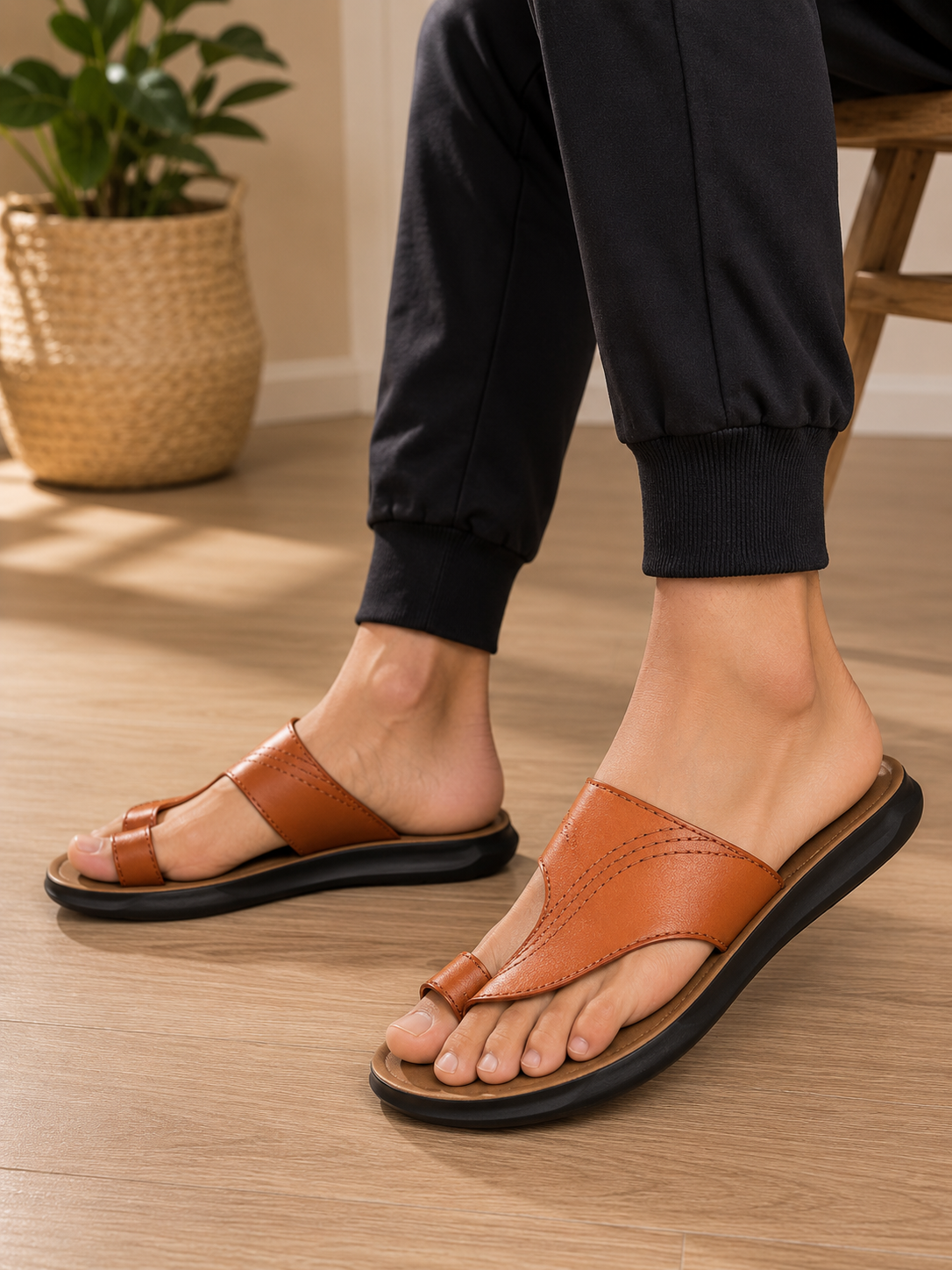 Sandalias de Dedo para Mujer con Suela Acolchada y Tira Ancha