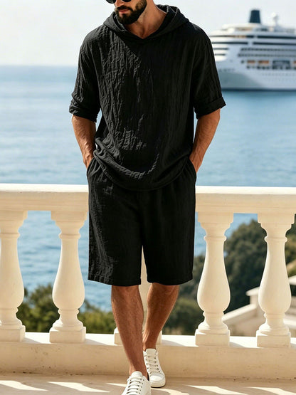 Conjunto de Hombre Dos Piezas Sudadera con Capucha y Pantalón Corto