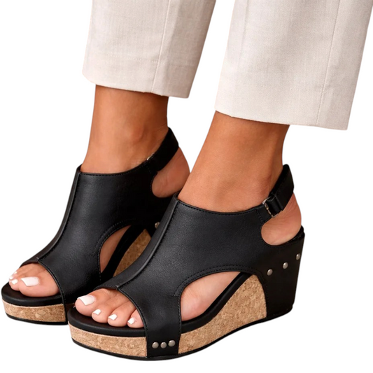 Sandalias de Mujer con Cuña de Plataforma, Diseño Calado y Tira al Tobillo