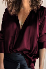 Blusa de Mujer con Cuello en V y Manga Larga