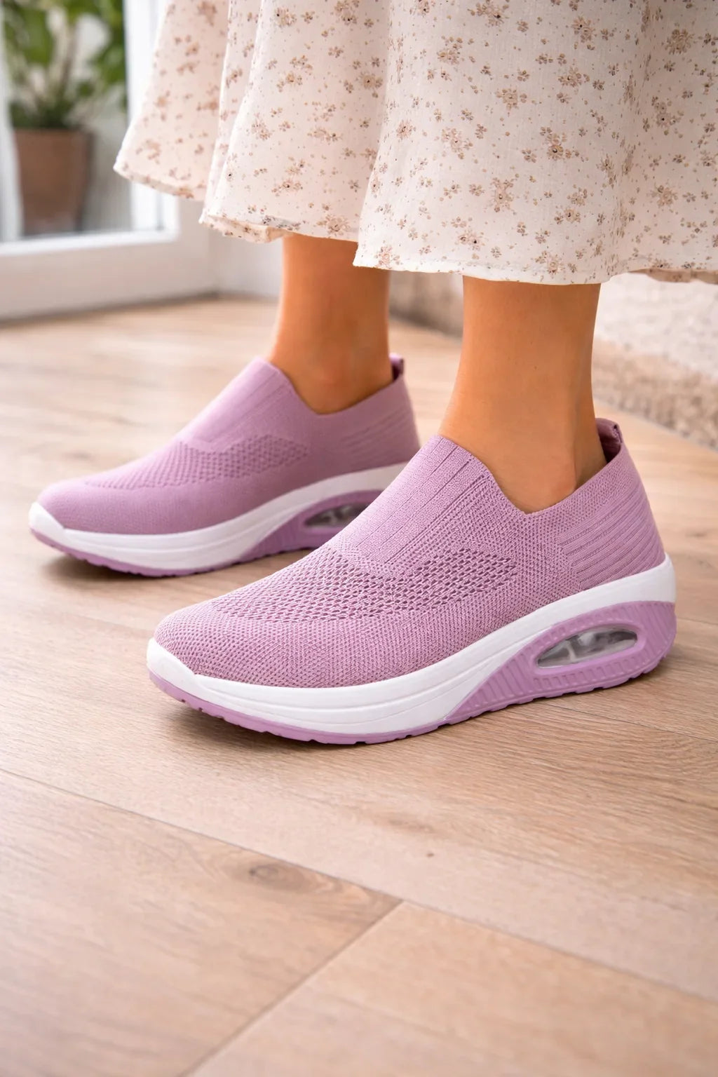 Zapatillas Slip-On de Punto para Mujer con Suela de Cámara de Aire