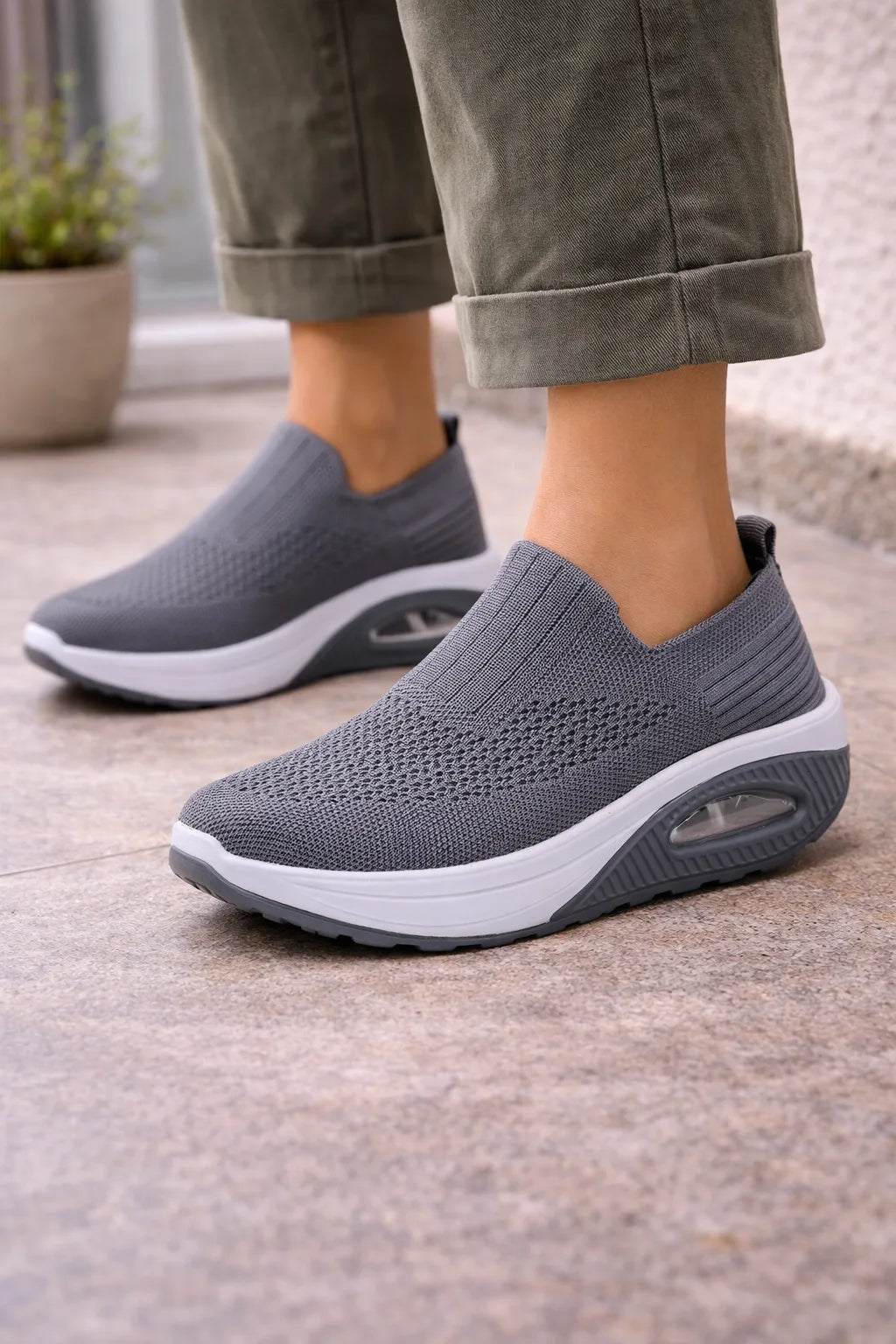 Zapatillas Slip-On de Punto para Mujer con Suela de Cámara de Aire