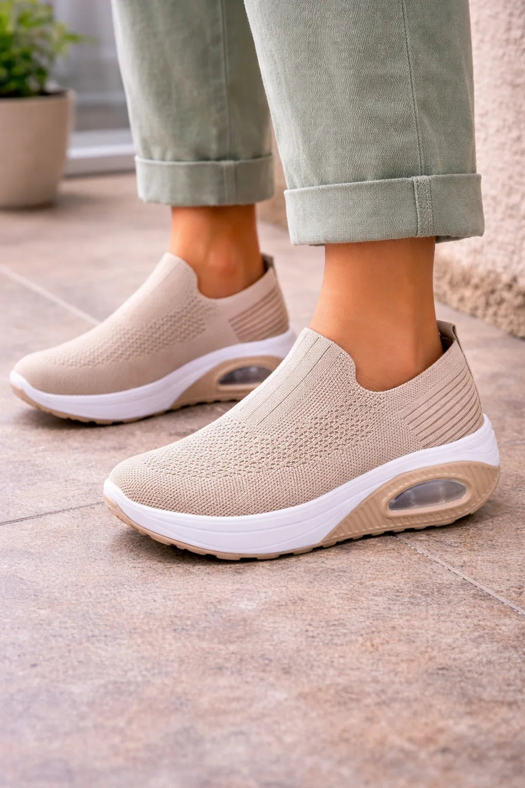 Zapatillas Slip-On de Punto para Mujer con Suela de Cámara de Aire
