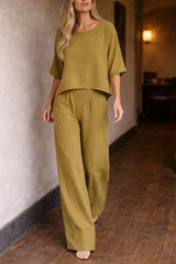Conjunto de Mujer con Pantalón Ancho y Manga Corta