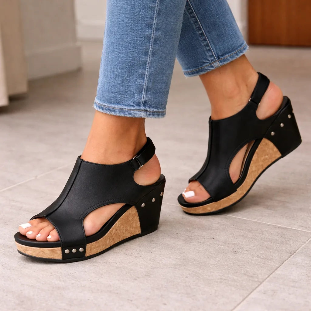 Sandalias de Mujer con Cuña de Plataforma, Diseño Calado y Tira al Tobillo