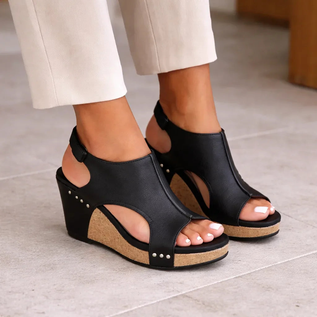Sandalias de Mujer con Cuña de Plataforma, Diseño Calado y Tira al Tobillo