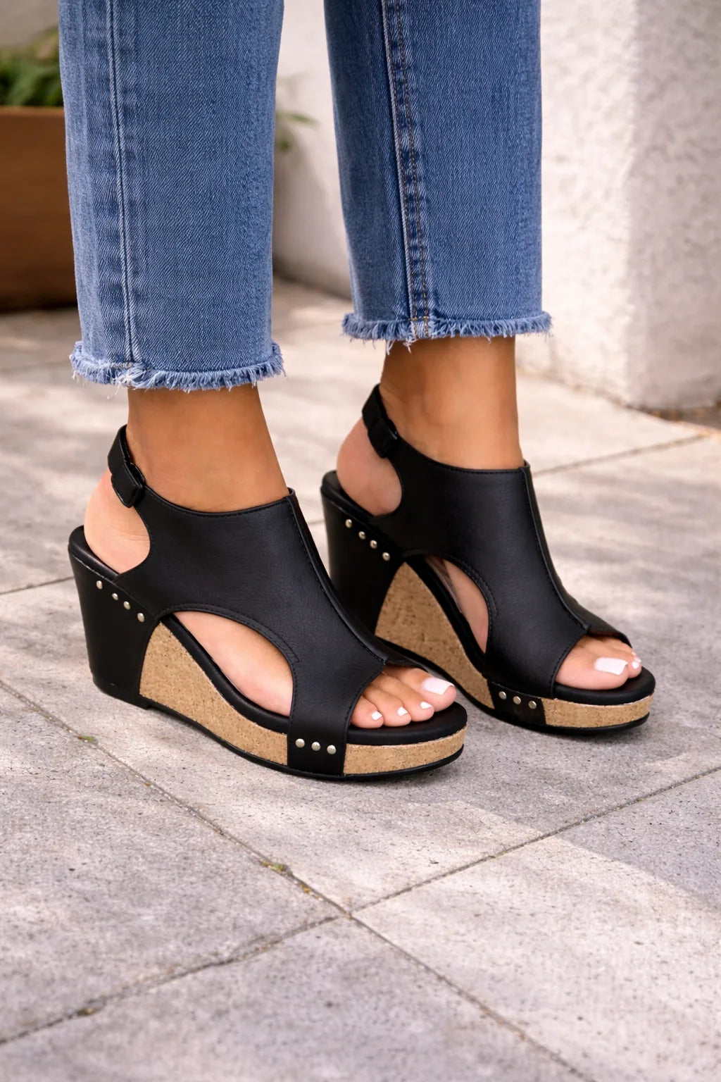 Sandalias de Mujer con Cuña de Plataforma, Diseño Calado y Tira al Tobillo